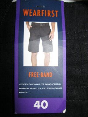 WEARFIRST Men Belted Cargo Shorts FREE-BAND Zip Pocket Stretch  Black 36 or 40